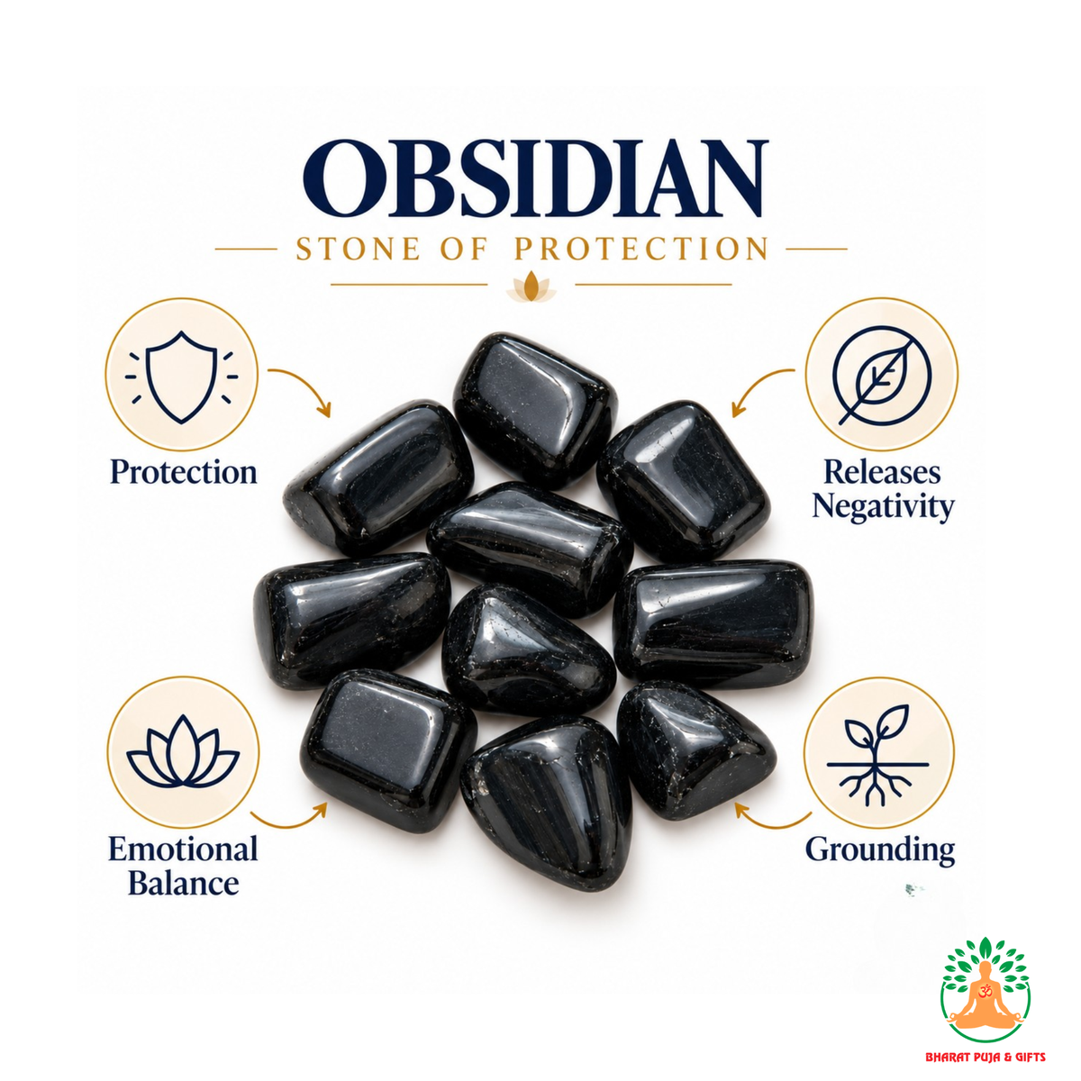 Natural Black Obsidian Tumble Stones – Polished Black Gemstones | Manifestation Healing and Meditation Crystals
