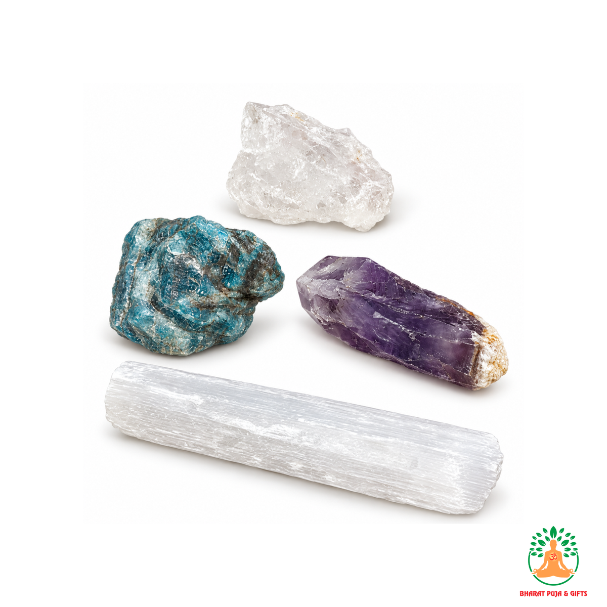 Stress Relief Raw Stone Set | Clear Quartz, Blue Lepidolite, Amethyst & Selenite Raw Crystal Set | Meditation Stones | Spiritual Gift
