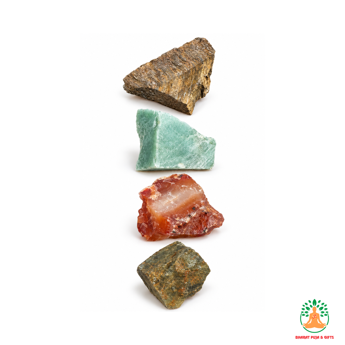Prosperity Abundance Raw Stone Set | Tiger Eye Green Aventurine Carnelian Pyrite Natural Crystal Set | Meditation Stones | Spiritual Gift