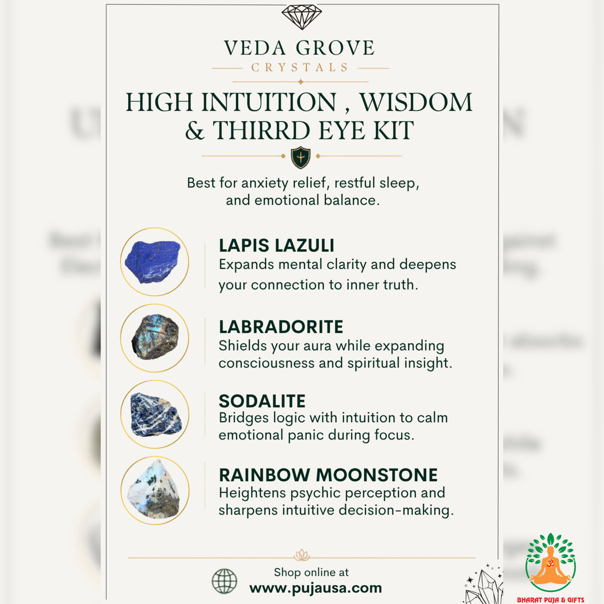 Intuition Wisdom Raw Stone Set | Lapis Lazuli Sodalite Labradorite Rainbow Moonstone Natural Crystal Set | Meditation Stones | Spiritual GIft