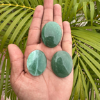 Green Aventurine Palmstone Set of 3 | Natural Green Crystal Palm Stones | Polished Smooth Oval Worry Stones | Prosperity & Meditation Stones