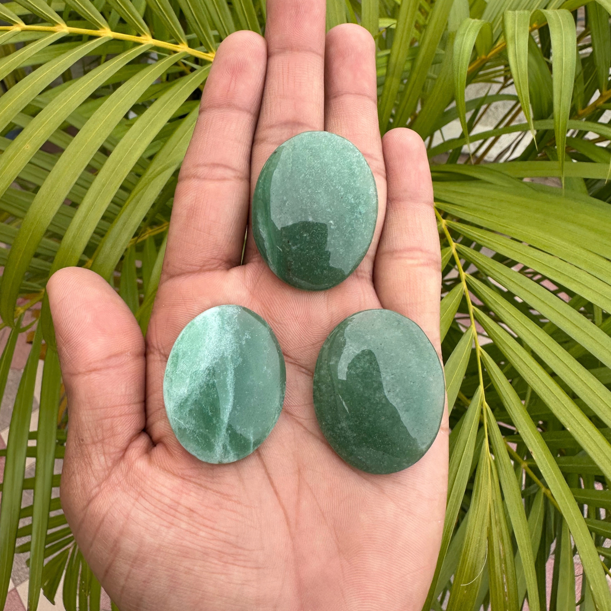 Green Aventurine Palmstone Set of 3 | Natural Green Crystal Palm Stones | Polished Smooth Oval Worry Stones | Prosperity & Meditation Stones