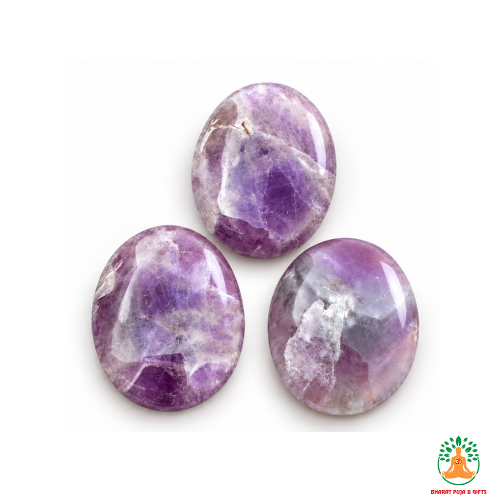 Amethyst Palmstone Set of 3 | Natural Purple Amethyst Crystal Stones | Polished Oval Palm Stones | Crystal Worry Stone