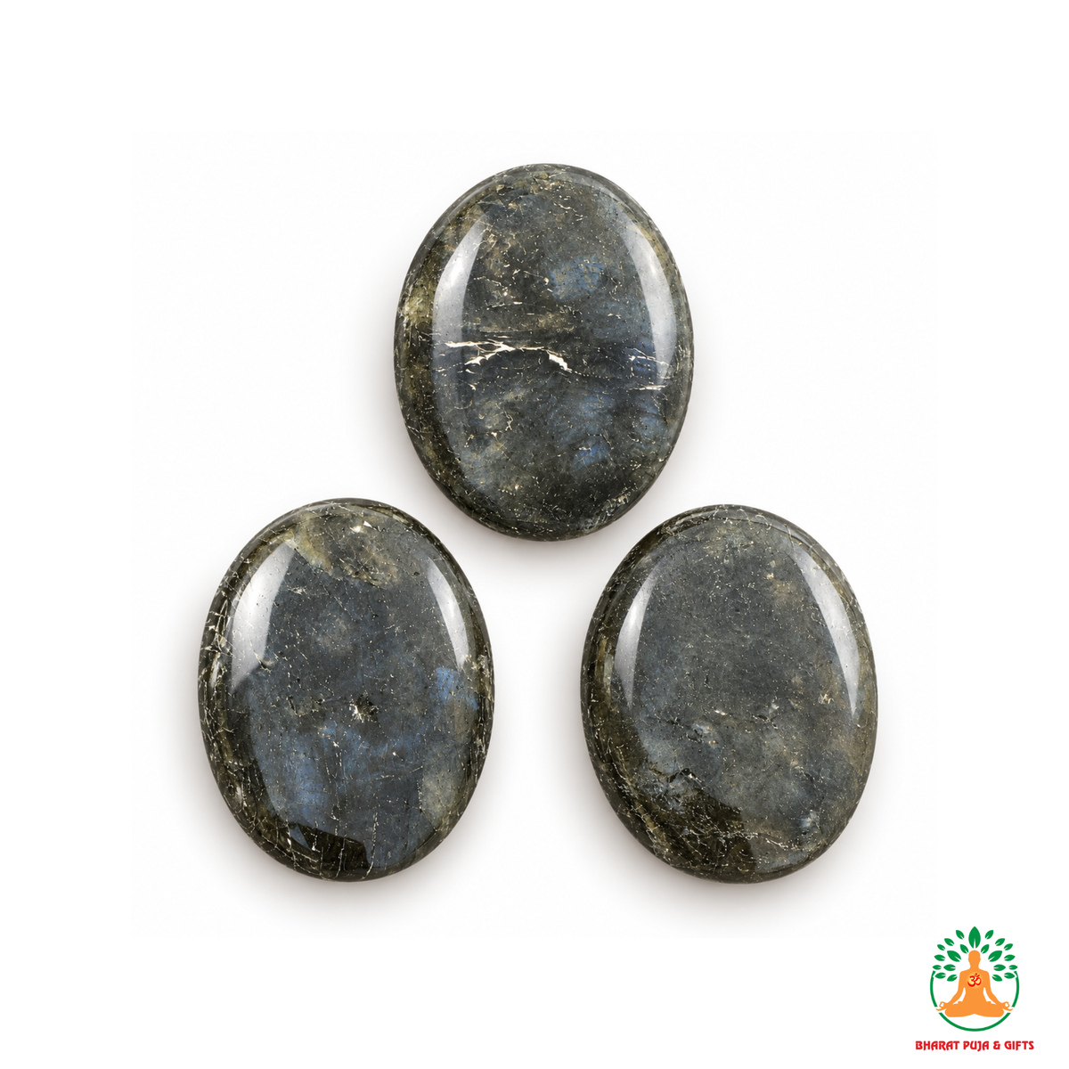 Labradorite Palmstone Set of 3 – Natural Blue Flash Crystal Stones