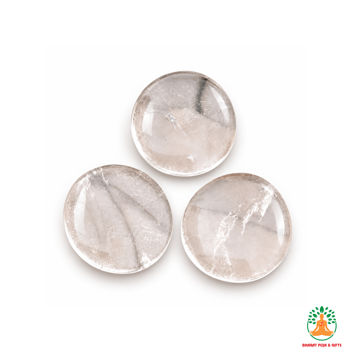 Clear Quartz Palmstone Set of 3 | Natural Clear Quartz Crystal Stones | Polished Round Palm Stones | Meditation Crystals for Healing and Chakra Balance