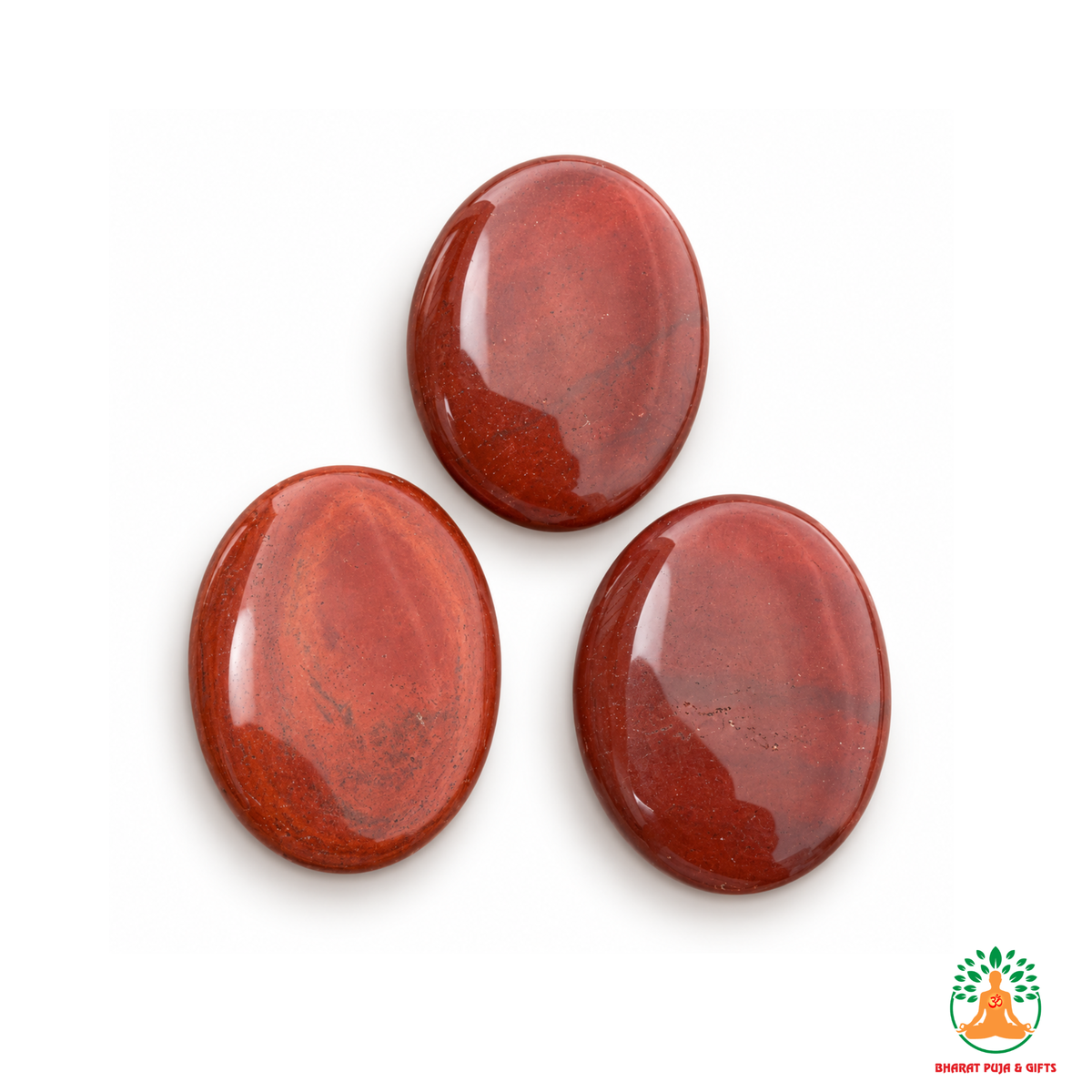 Red Jasper Palmstone Set of 3 – Natural Polished Crystal Stones | Grounding Root Chakra Crystal Healing | Polished Worry Stone