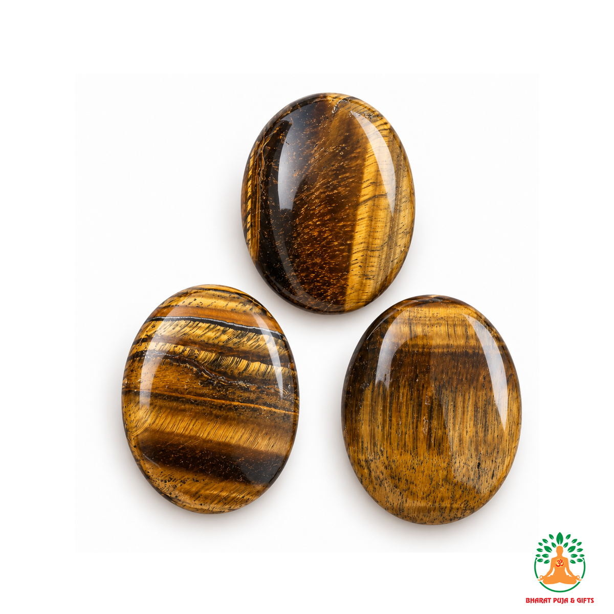 Tiger Eye Palmstone Set of 3 | Natural Golden Brown Tiger Eye Stones | Polished Oval Palm Stones | Confidence & Focus Crystal | Tiger Eye Worry Stone