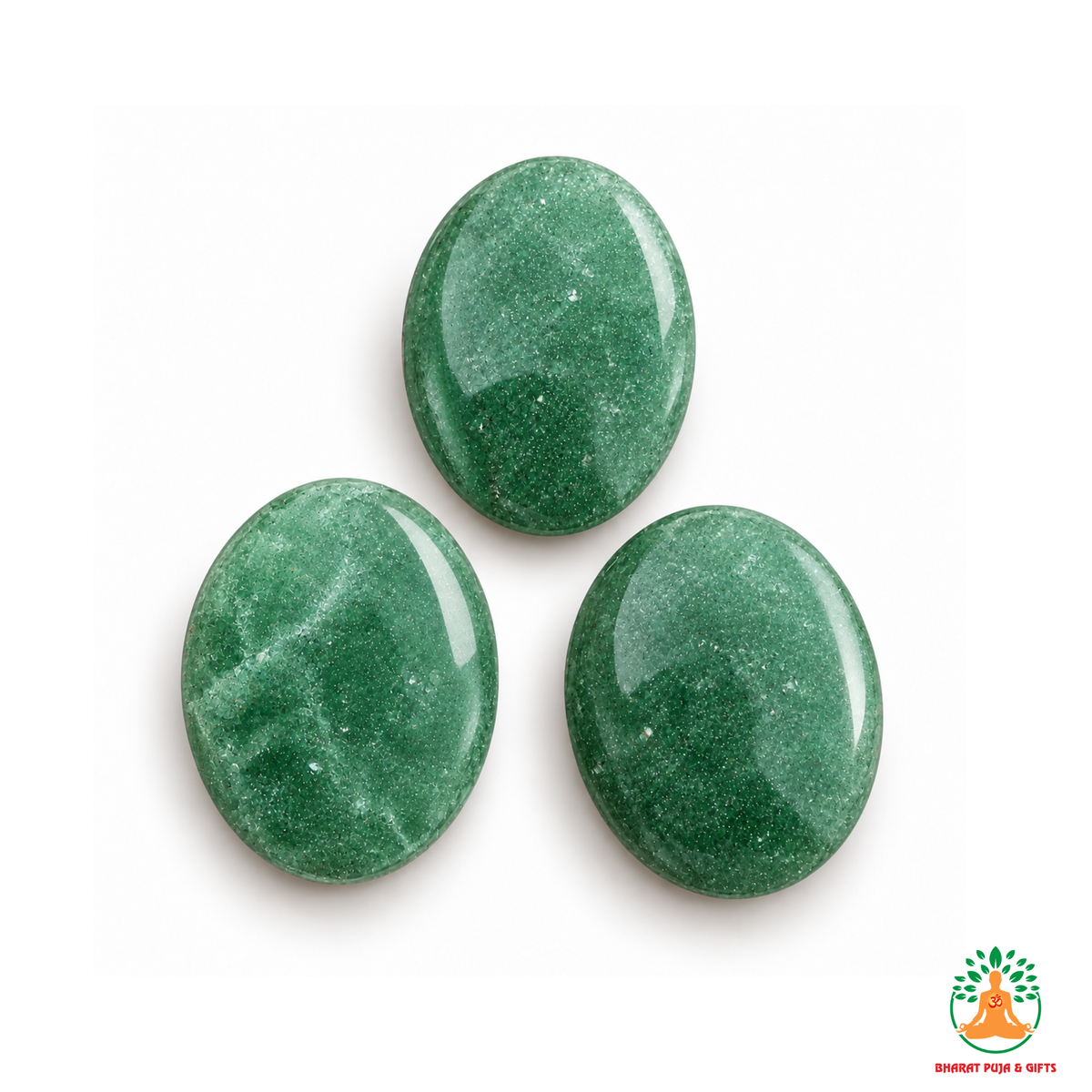 Green Aventurine Palmstone Set of 3 | Natural Green Crystal Palm Stones | Polished Smooth Oval Worry Stones | Prosperity & Meditation Stones