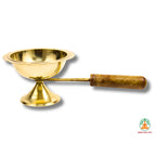 Brass Dhoop Dani with Wooden Handle | Camphor Loban Dhoop Arti Incense Burner | Smoke Holder