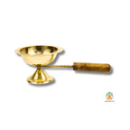 Brass Dhoop Dani with Wooden Handle | Camphor Loban Dhoop Arti Incense Burner | Smoke Holder
