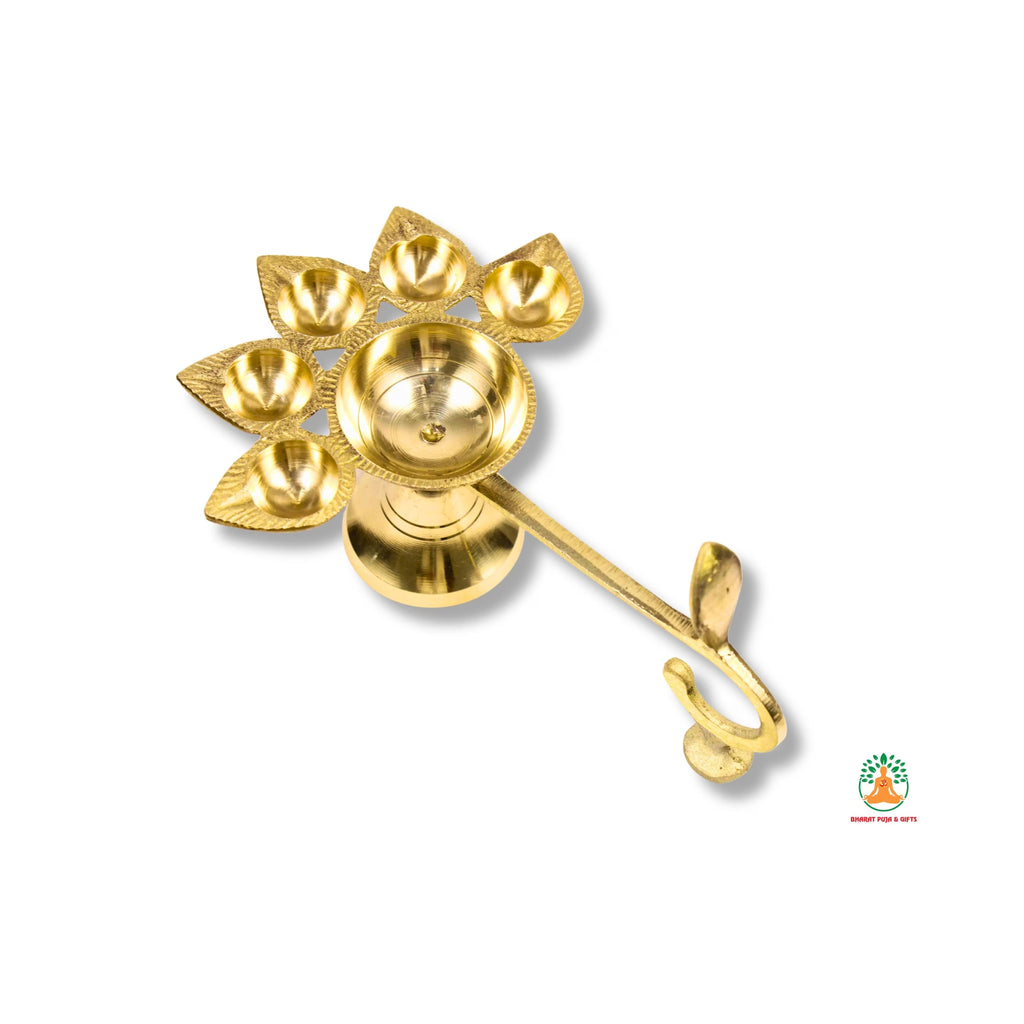 Brass Panch Arti Diya | Traditional Five-Wick Oil Lamp | Brass Panchamukhi Diya