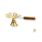 Brass Panch Arti Diya with Wooden Handle | Brass Dhoop Aarti Lamp | Panch Aarti Diya  | Traditional Five 5-Wick Oil Lamp | Panchmukhi Diya