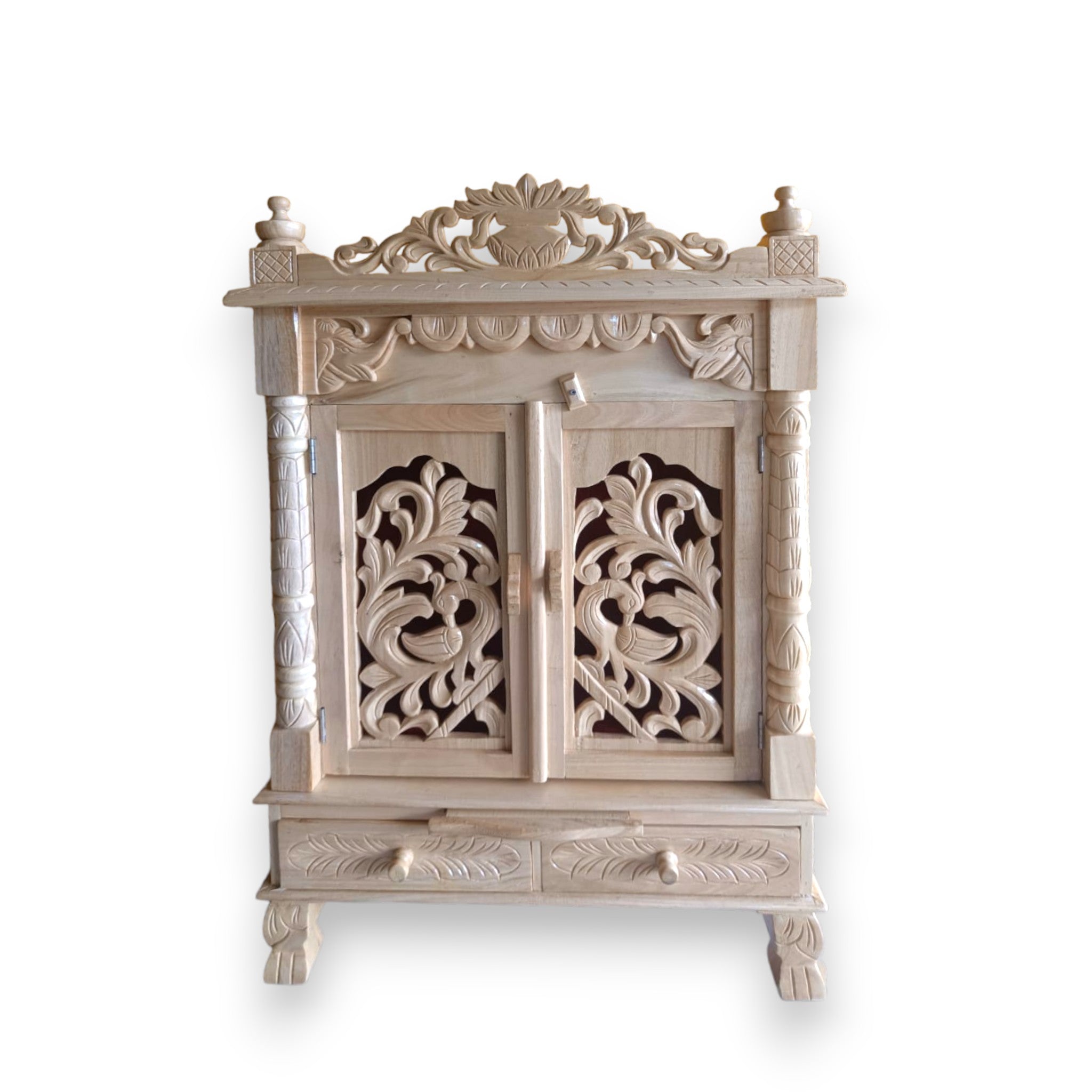 Sawan Wood Pooja Temple with Door and Storage Box