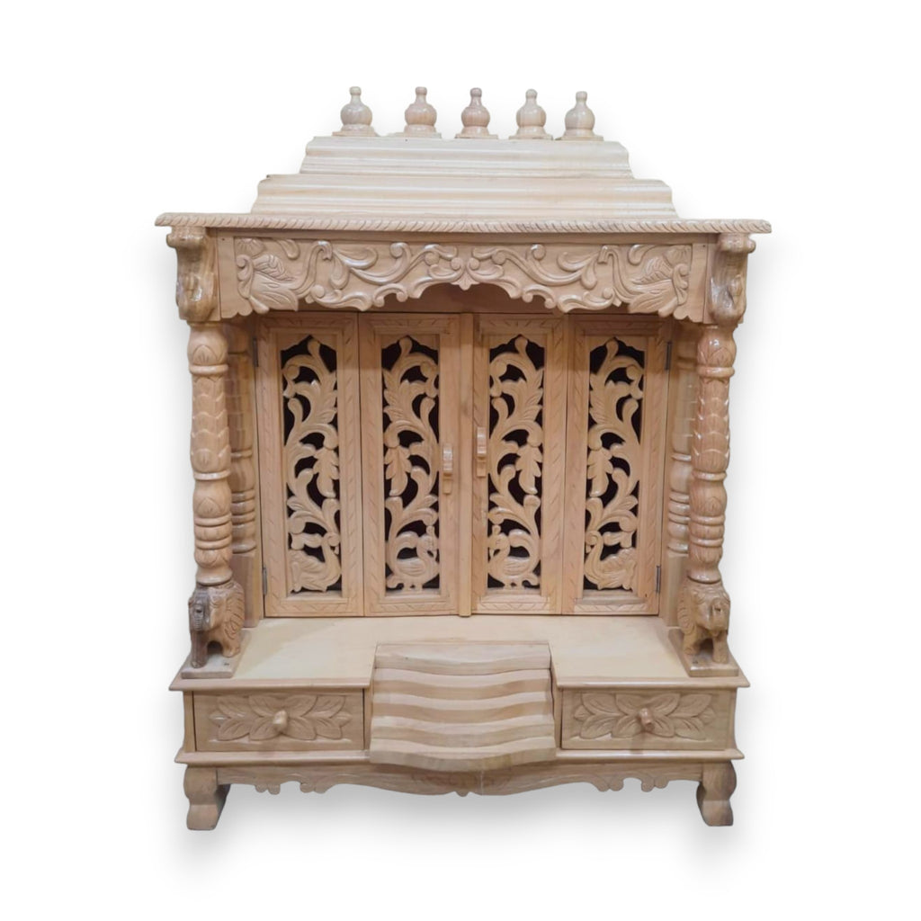 Sawan Wood Pooja Mandir With Doors For Home