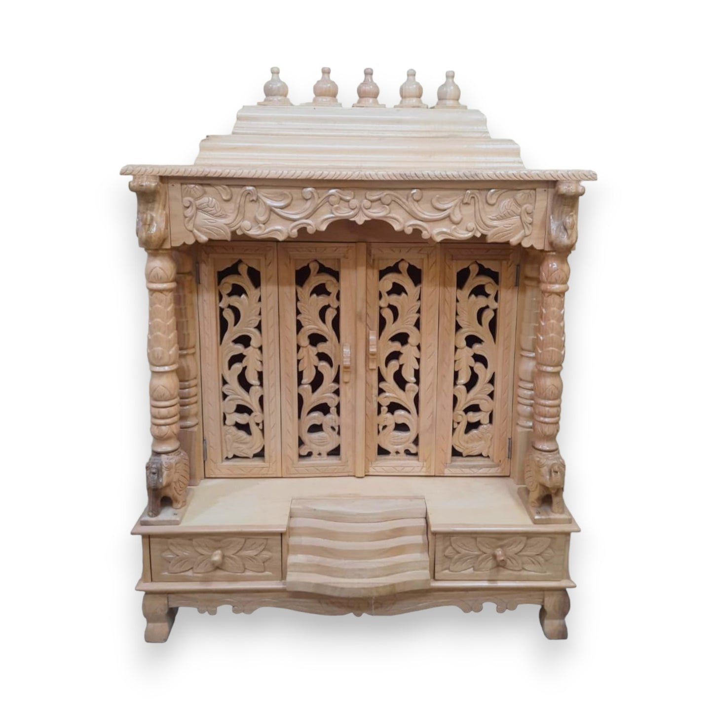 Sawan Wood Pooja Mandir With Doors For Home | Handcrafted High Quality Sawan Wood | 30 X 18 X 36 inches