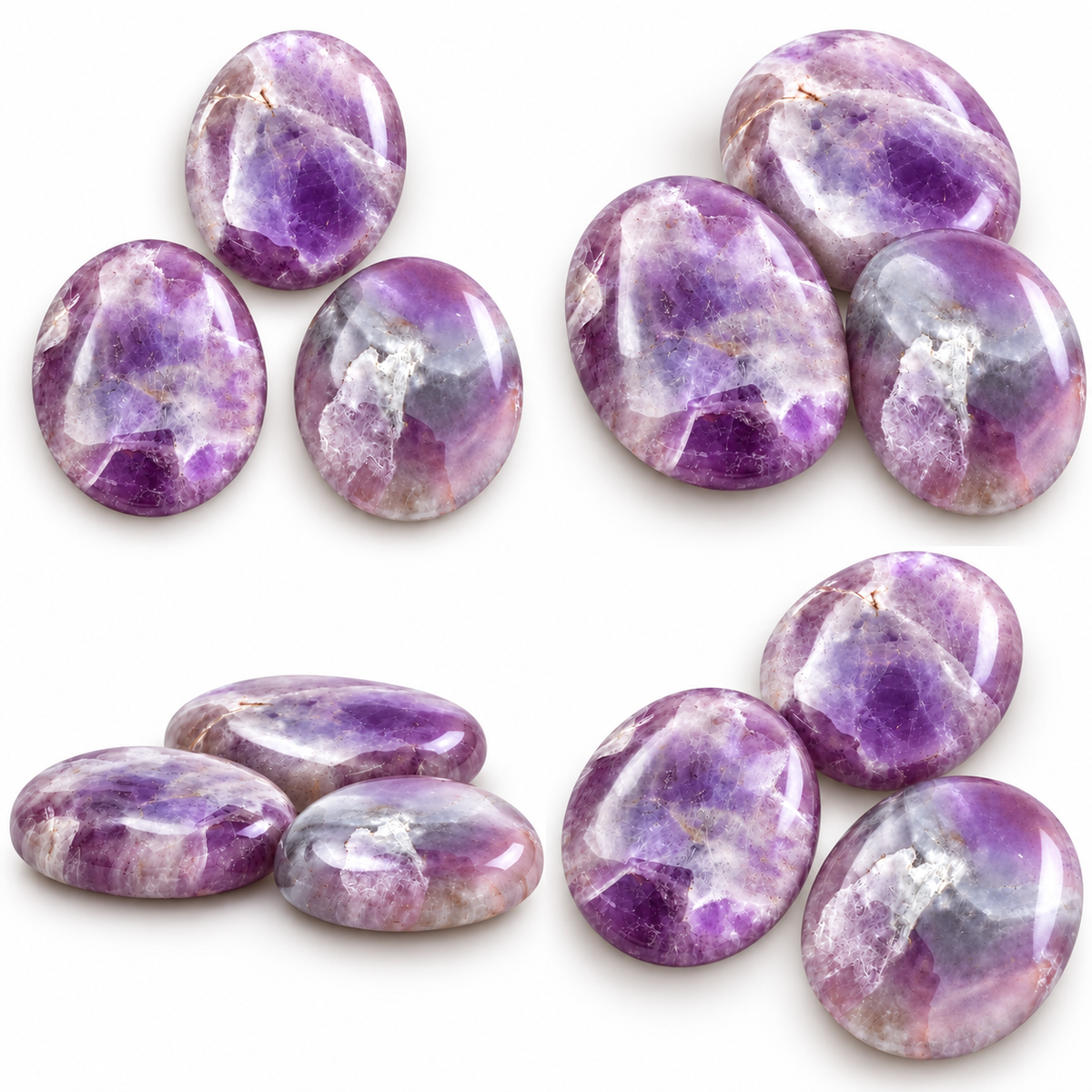 Amethyst Palmstone Set of 3 | Natural Purple Amethyst Crystal Stones | Polished Oval Palm Stones | Crystal Worry Stone