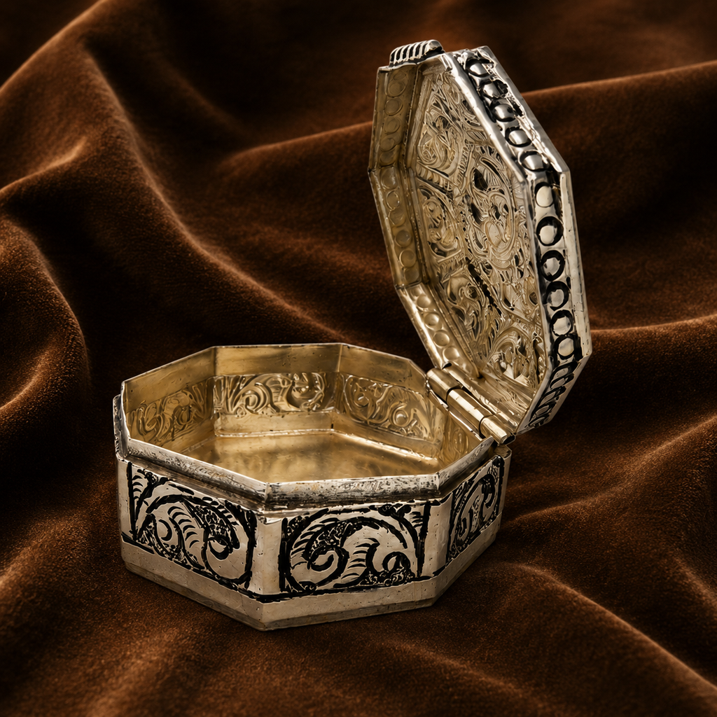Handcrafted 8-Sided Silver Dabba – Traditional Hindu Puja & Keepsake Box