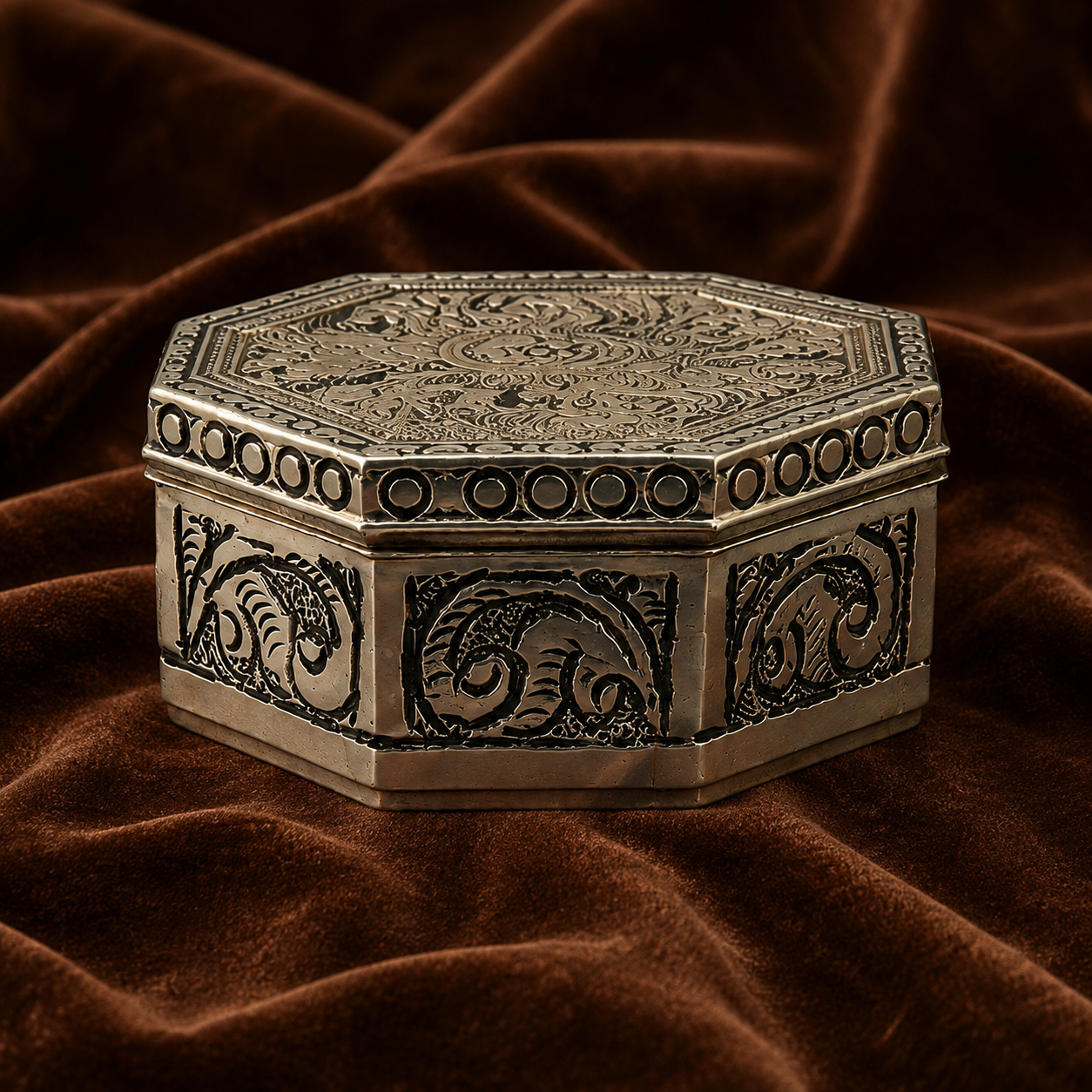 Handcrafted 8-Sided Silver Dabba – Traditional Hindu Puja & Keepsake Box