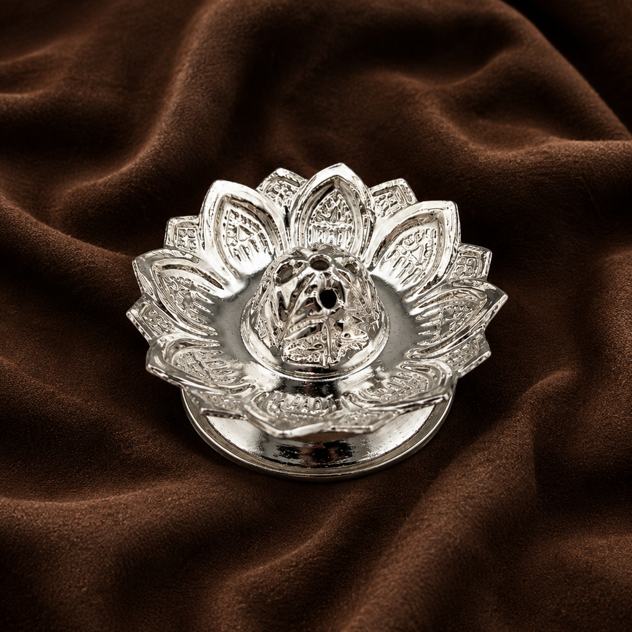 Pure Silver Lotus Agarbatti Stand | Elegant Incense Holder for Home Temple | Silver Incense Stand