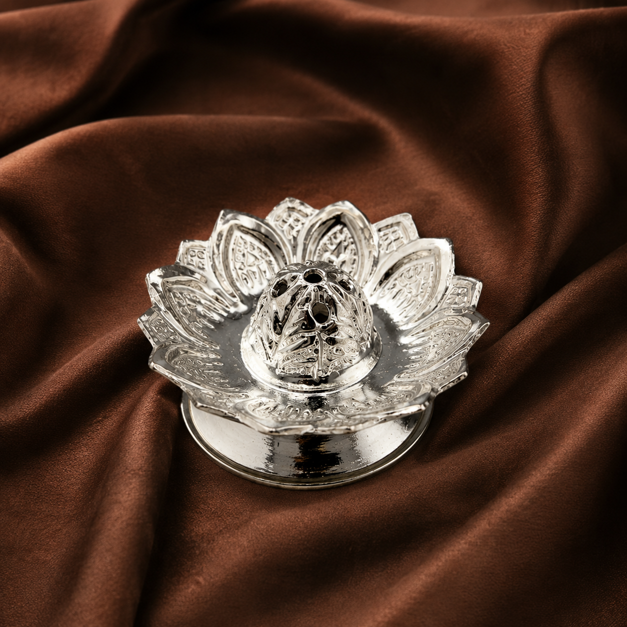 Pure Silver Lotus Agarbatti Stand | Elegant Incense Holder for Home Temple | Silver Incense Stand