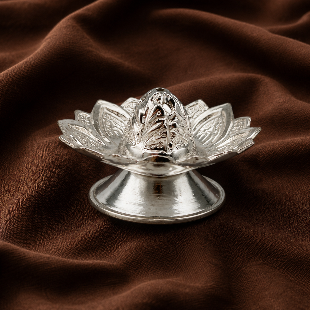 Pure Silver Lotus Agarbatti Stand | Elegant Incense Holder for Home Temple | Silver Incense Stand