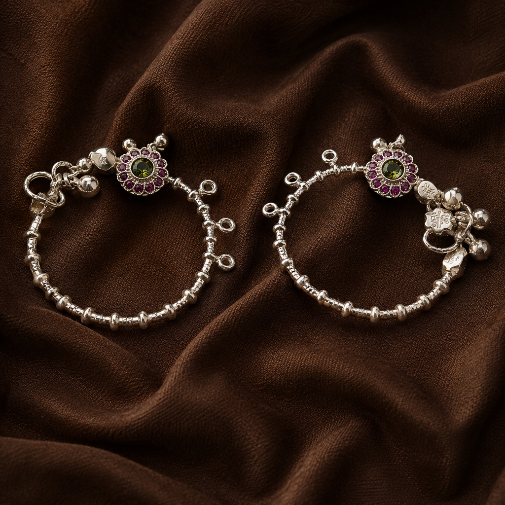 Pure Silver Designer Payal (Pair) | Traditional Anklets with Ghungroo