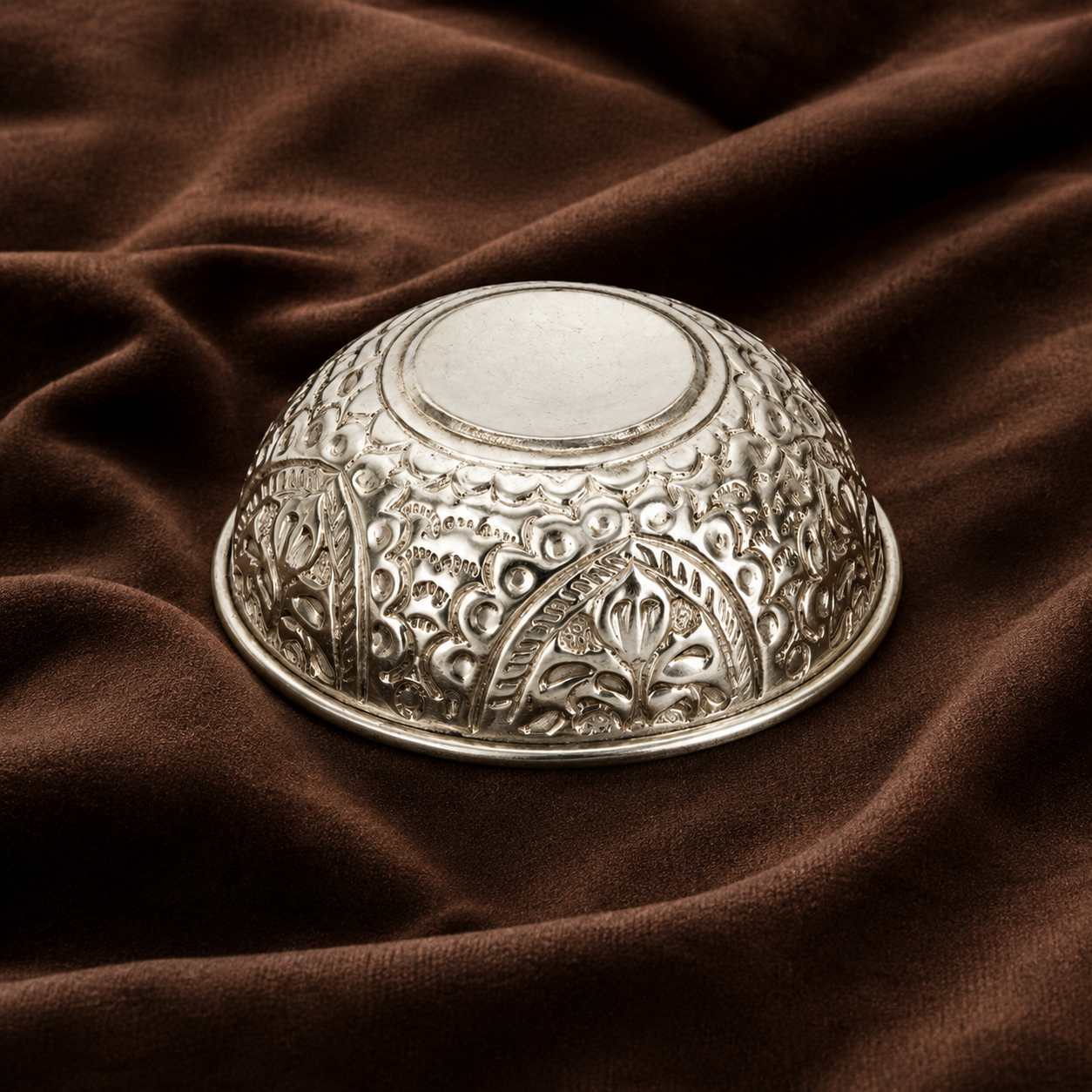 Silver Decorative Floral Engraved Bowl – Traditional Pooja & Home Décor