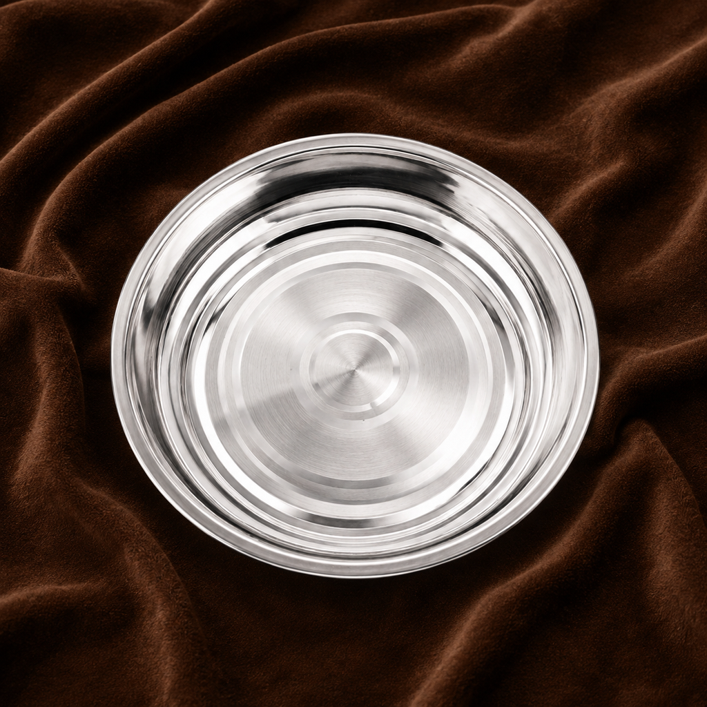 Silver Deep Offering Plate Large | Silver Puja & Prasad Plate