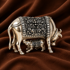 Pure Silver Cow and Calf Idol | 999 Silver Kamadhenu Cow Murti | Silver Holy Cow Idol