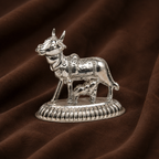 Sterling Silver Kamadhenu Cow & Calf Idol | Sacred Puja Statue & Auspicious Gift | Silver Gau Mata Murti