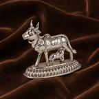 Sterling Silver Kamadhenu Cow & Calf Idol | Sacred Puja Statue & Auspicious Gift | Silver Gau Mata Murti