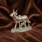 Sterling Silver Kamadhenu Cow & Calf Idol | Sacred Puja Statue & Auspicious Gift | Silver Gau Mata Murti