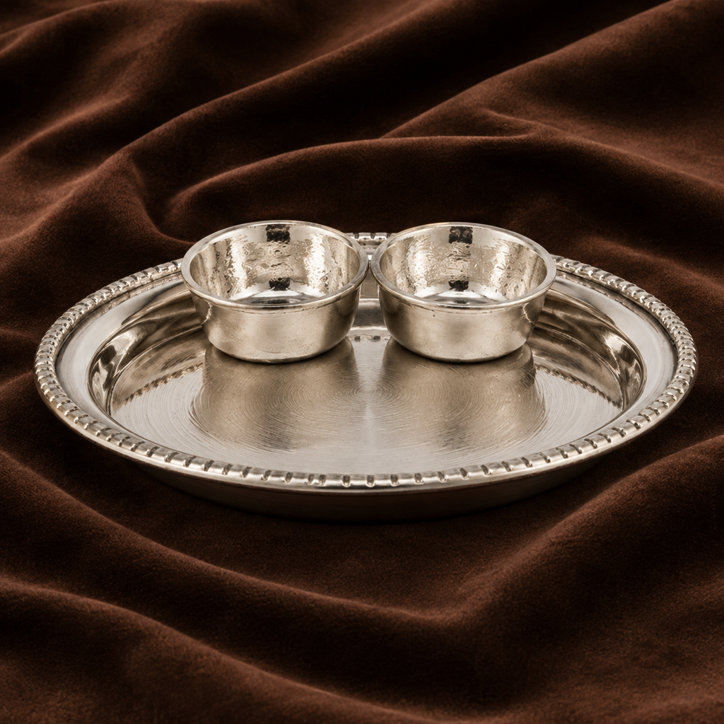 Silver Small Bhoga Plate – Traditional Puja Offering Plate