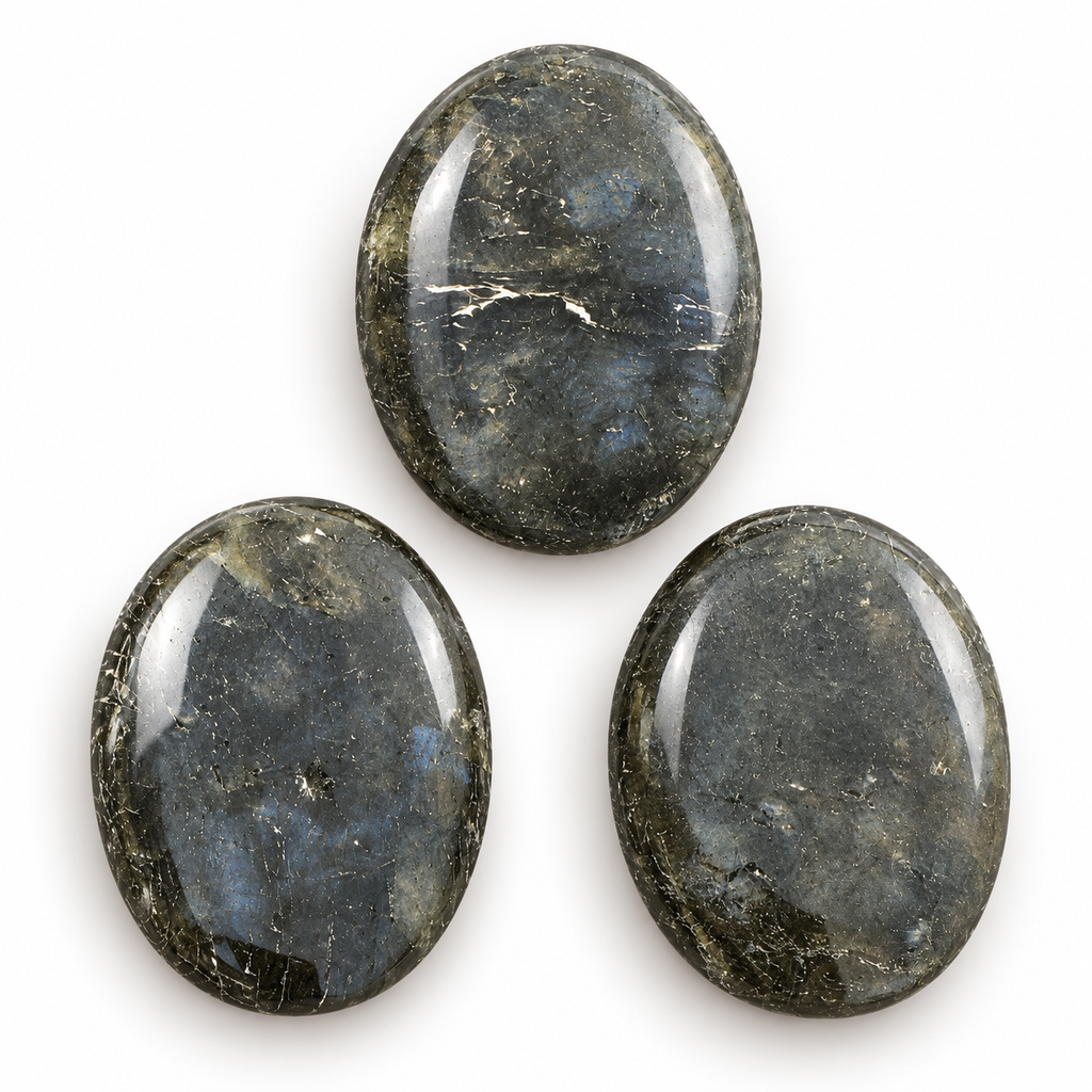Labradorite Palmstone Set of 3 – Natural Blue Flash Crystal Stones