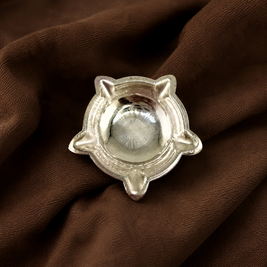 Pure Silver Lotus Panchmukhi Diya | 999 Fine Silver Five-Petal Oil Lamp for Puja & Home Temple
