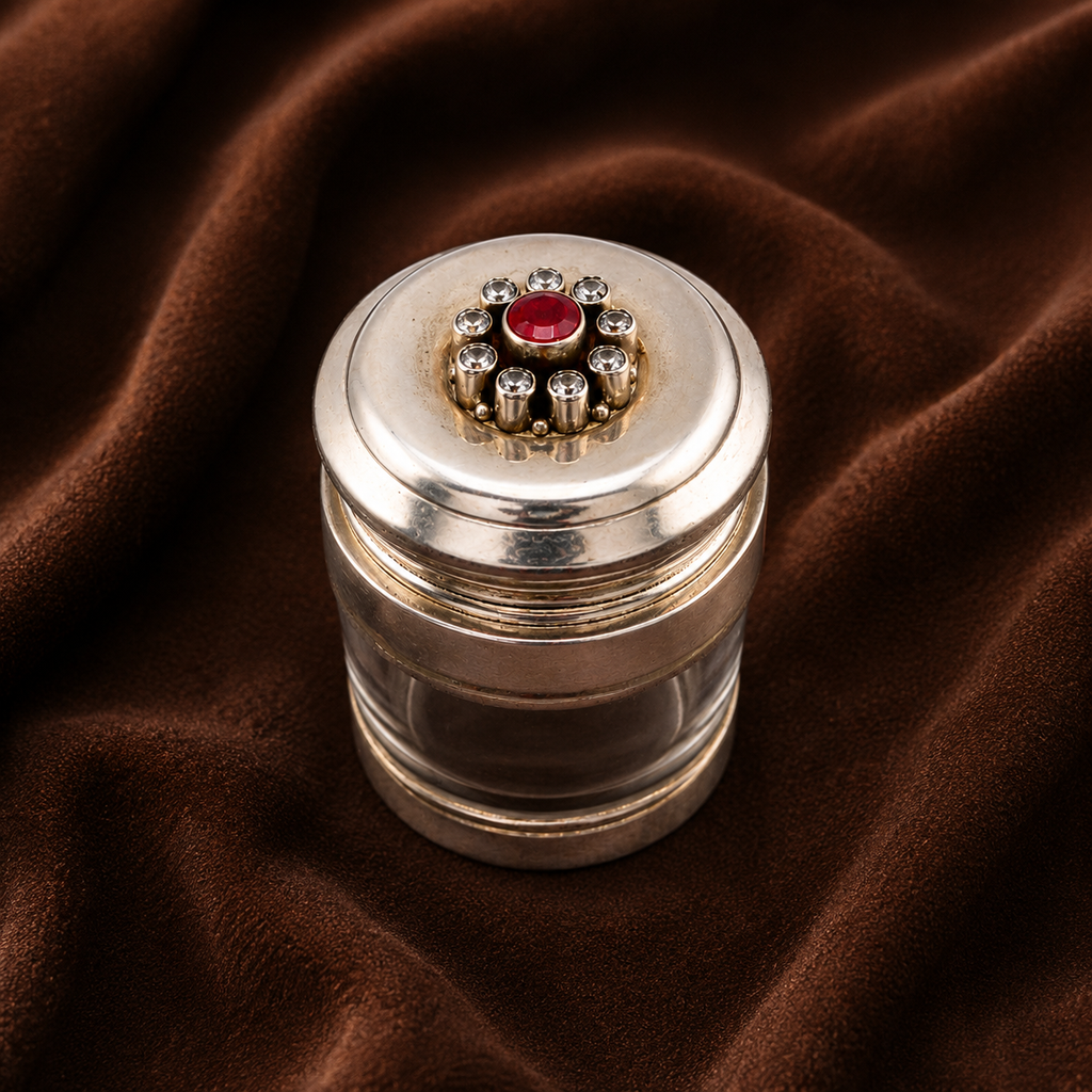 Pure Silver Designer Kumkum Dibbi with Stones | Elegant Puja & Bridal Container | Silver Trinket Box