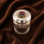 Pure Silver Designer Kumkum Dibbi with Stones | Elegant Puja & Bridal Container | Silver Trinket Box