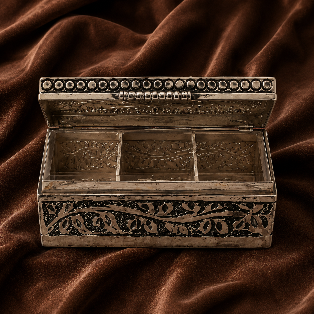 Silver Rectangular Storage Box | Pure Silver Decorative Puja Dabba Container