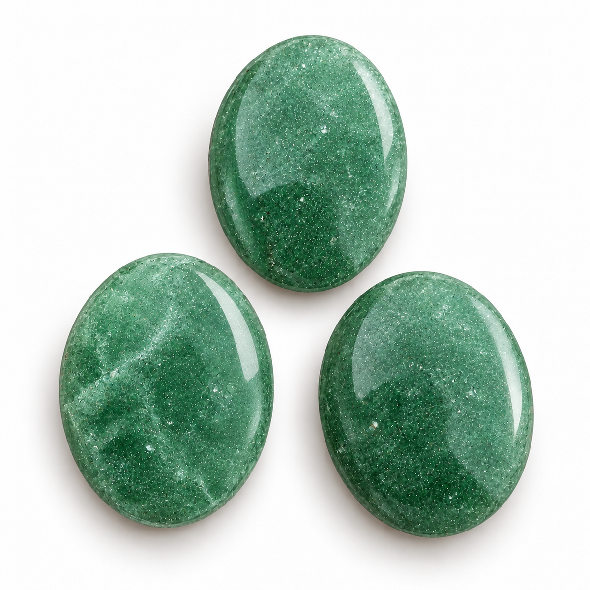 Green Aventurine Palmstone Set of 3 | Natural Green Crystal Palm Stones | Polished Smooth Oval Worry Stones | Prosperity & Meditation Stones