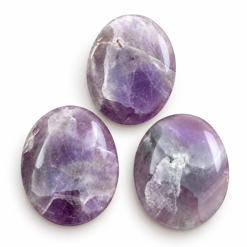 Amethyst Palmstone Set of 3 | Natural Purple Amethyst Crystal Stones | Polished Oval Palm Stones | Crystal Worry Stone