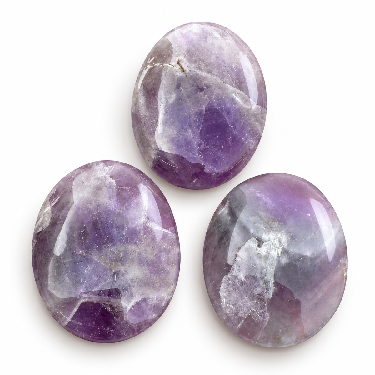 Amethyst Palmstone Set of 3 | Natural Purple Amethyst Crystal Stones | Polished Oval Palm Stones | Crystal Worry Stone