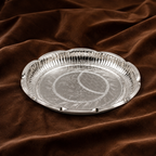 Silver Decorative Puja Plate with Floral Design | Silver Offering Plate
