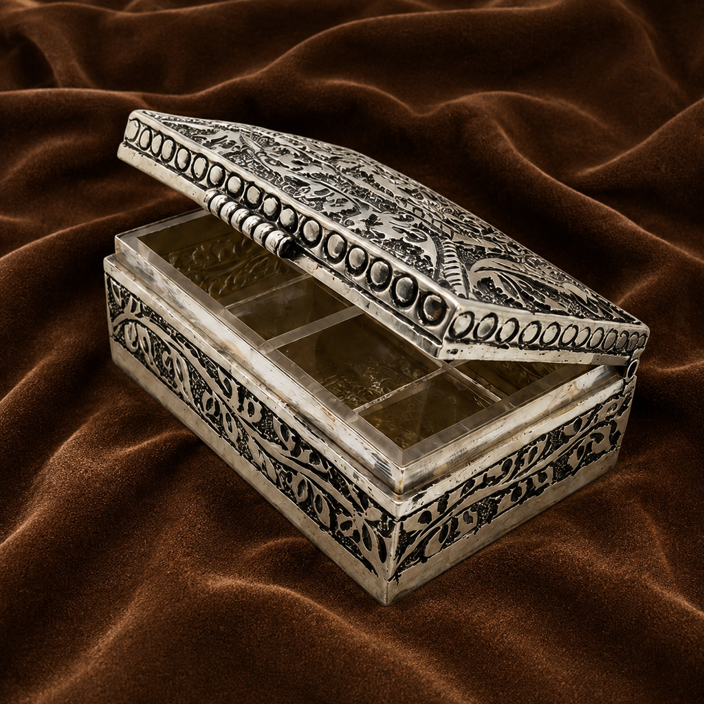 Silver Rectangular Storage Box | Pure Silver Decorative Puja Dabba Container