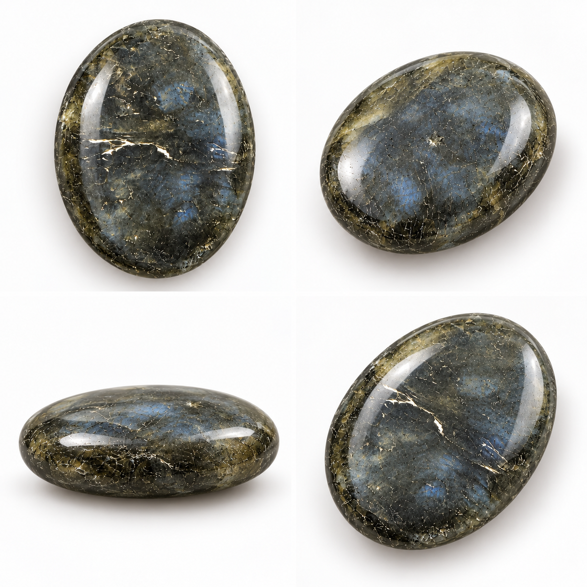 Labradorite Palmstone Set of 3 – Natural Blue Flash Crystal Stones