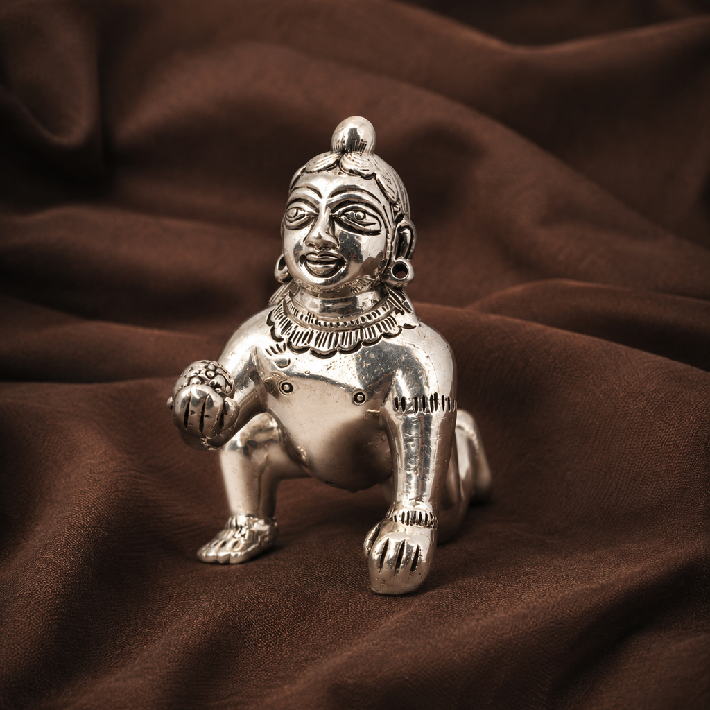 Pure Silver Laddu Gopal Idol | 999 Silver Baby Krishna Murti | Silver Krishna Gopal Idol