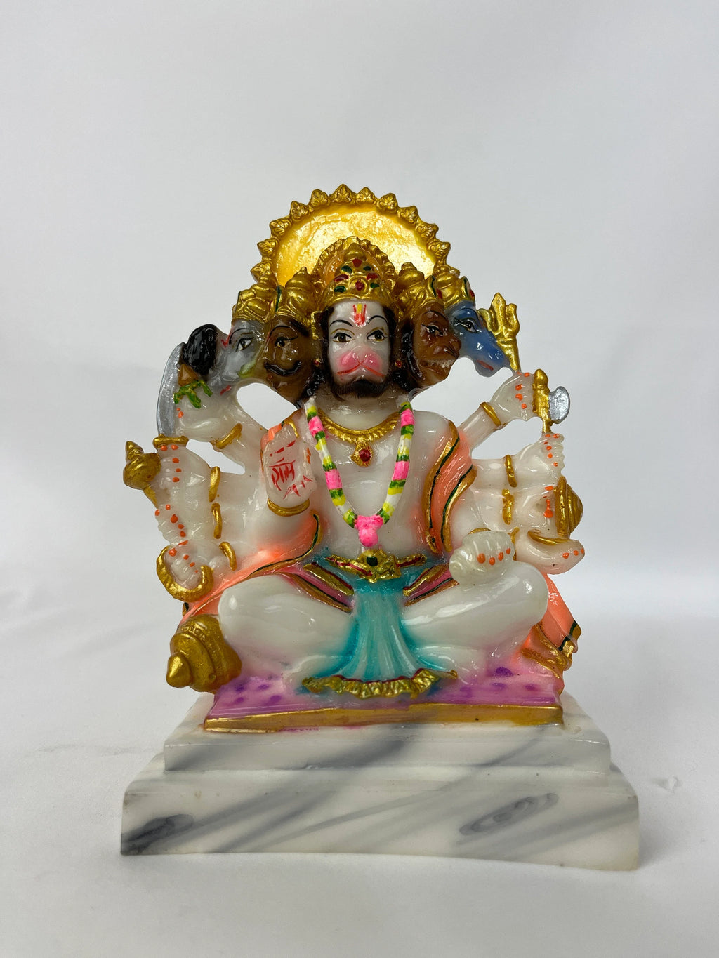 Lord Panchmukhi Hanumanji 6.5" | Marble Dust Multicolour God Idol for Home Decor, Pooja Room, Temple, Vastu, Statue, Gifting