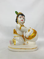 Krishna with Makhan Pot White and Gold, baby krishna