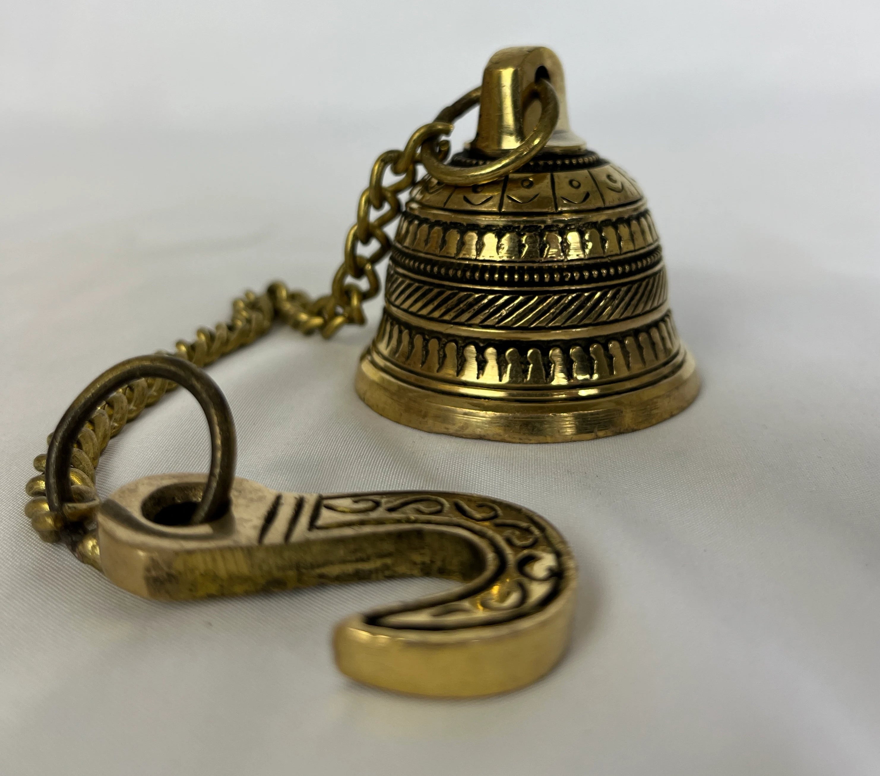 Brass Hanging Bell with Chain | Brass Temple Bell | Indian Chain Bell | Brass Hanging Ghanti | Indian Temple Decor