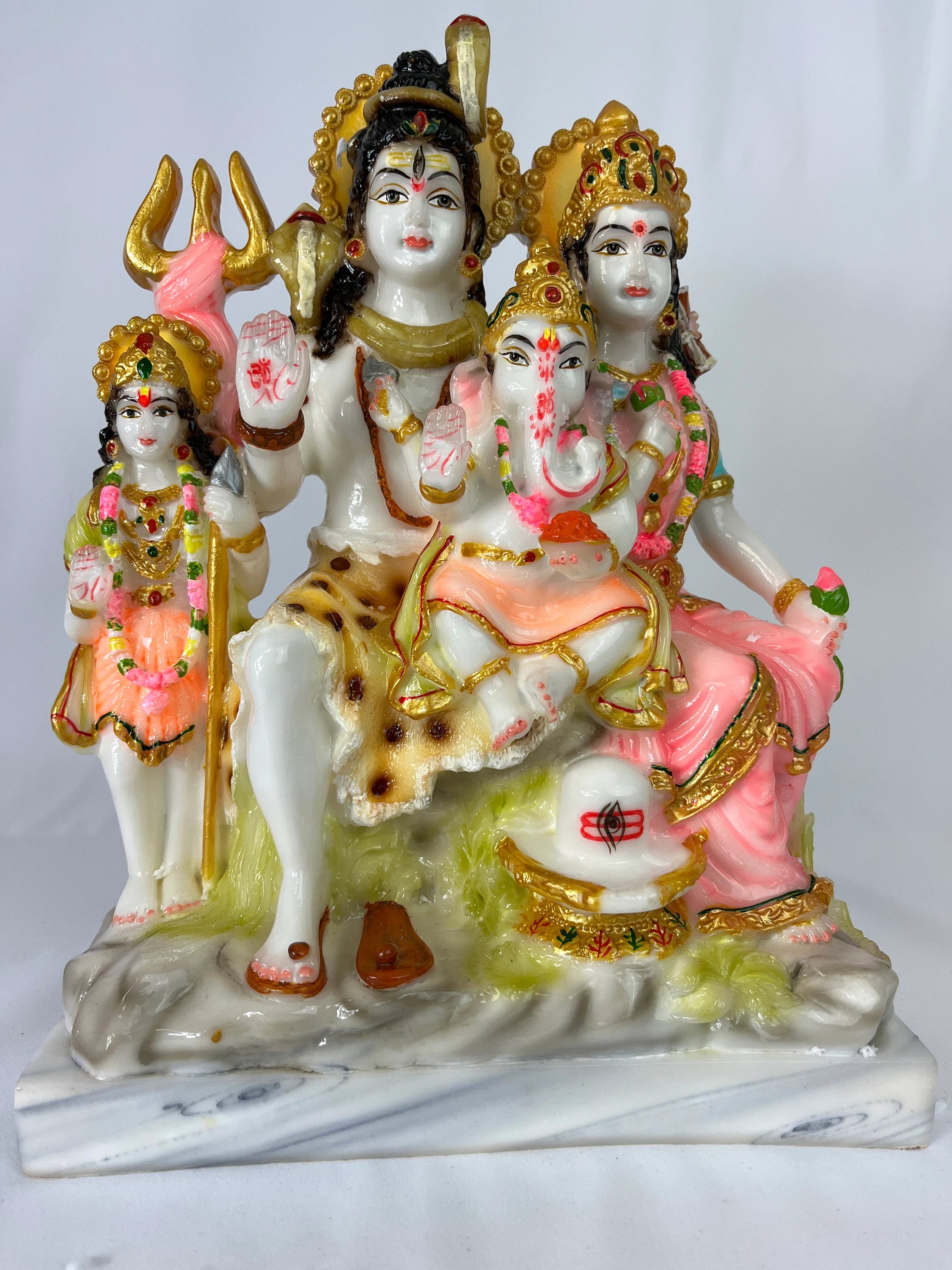 Lord Shiva Parvati Kartikeya and Ganesha Murti | Mahadev Family Idol Home Decoration Pooja Gift Idol | multicolor, gold and white available