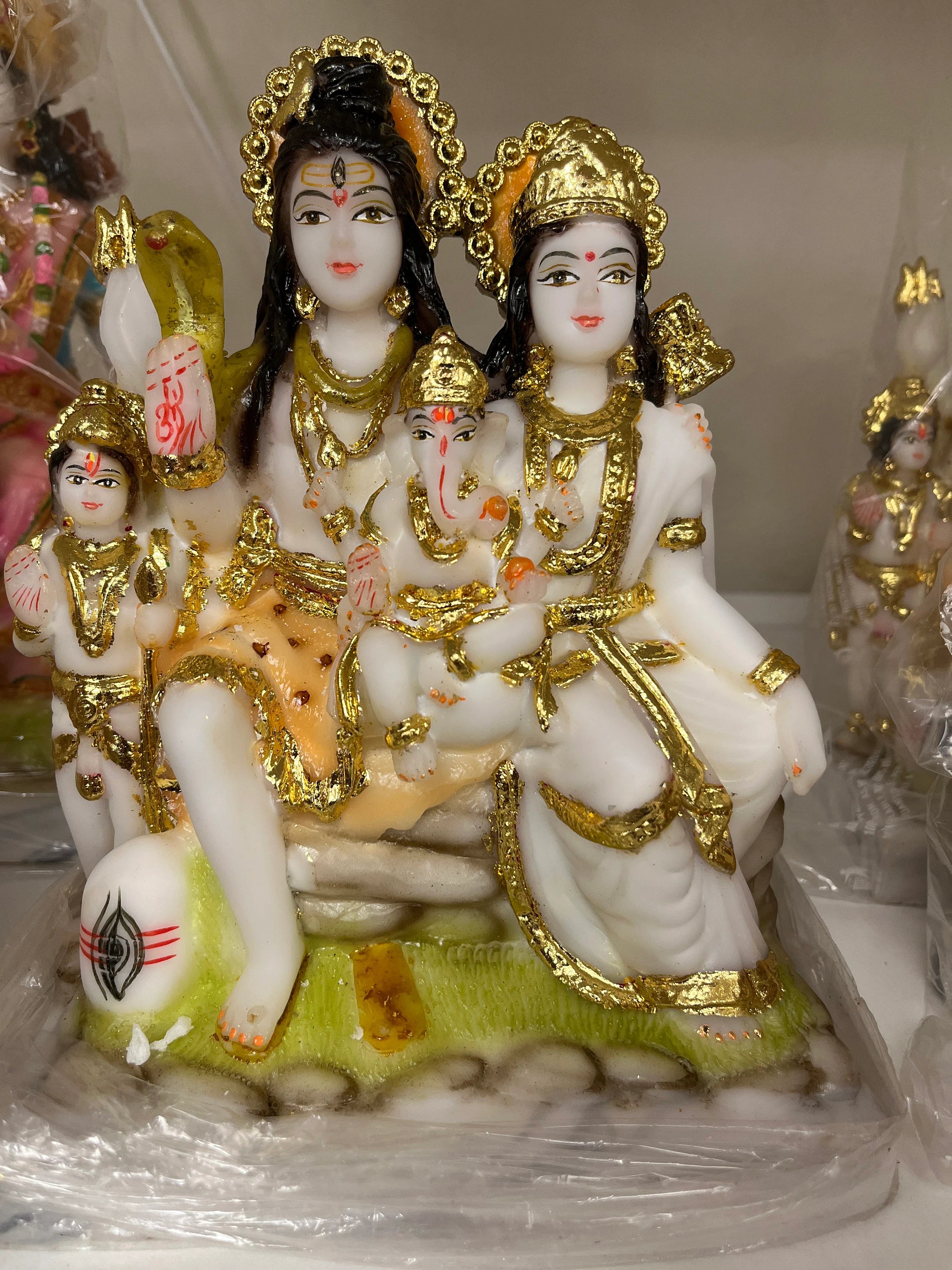 Lord Shiva Parvati Kartikeya and Ganesha Murti | Mahadev Family Idol Home Decoration Pooja Gift Idol | multicolor, gold and white available